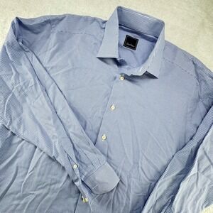 David Donahue Mens Blue Gingham Dress Shirt Long Sleeve Button Down Tailored Fit